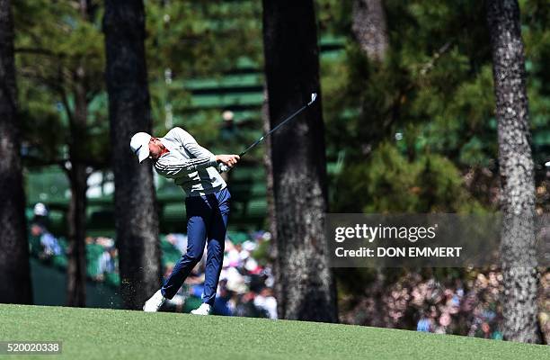 Golfer Daniel Berger a shot during Round 3 of the 80th Masters Golf Tournament at the Augusta National Golf Club on April 9 in Augusta, Georgia. /...