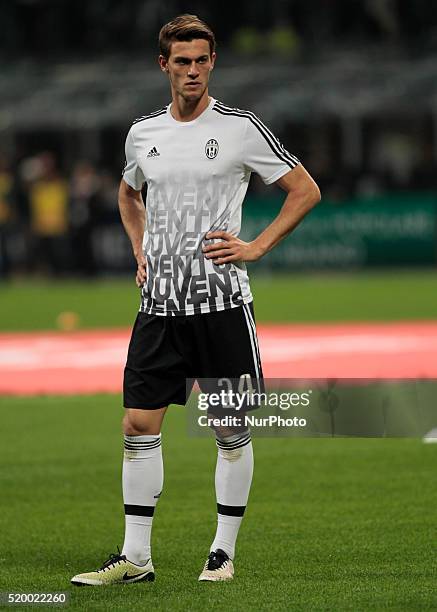 Daniele Rugani before the serie A match between AC Milan and Juventus FC at Giuseppe Meazza stadium on april 9, 2016 in Milano, italy.