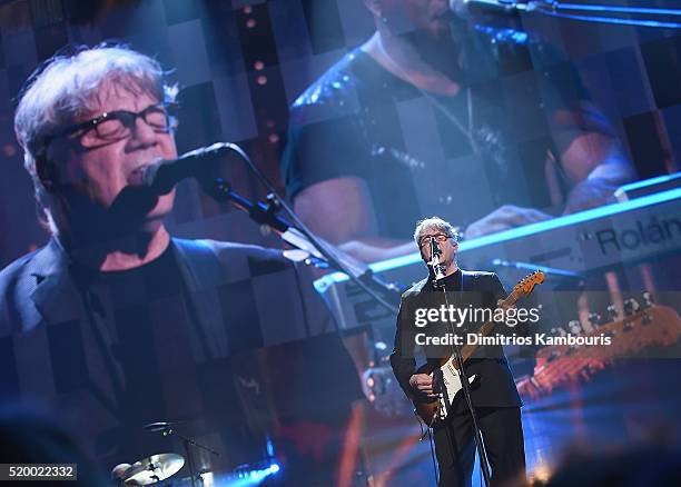 Inductee Steve Miller performs at the 31st Annual Rock And Roll Hall Of Fame Induction Ceremony at Barclays Center on April 8, 2016 in New York City.