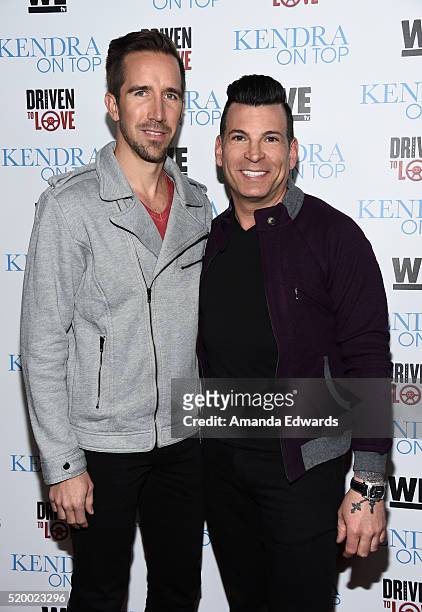 Wedding planner David Tutera and Joey Toth arrive at the WE tv celebration of the premiere of 'Kendra On Top' and 'Driven To Love' at Estrella Sunset...