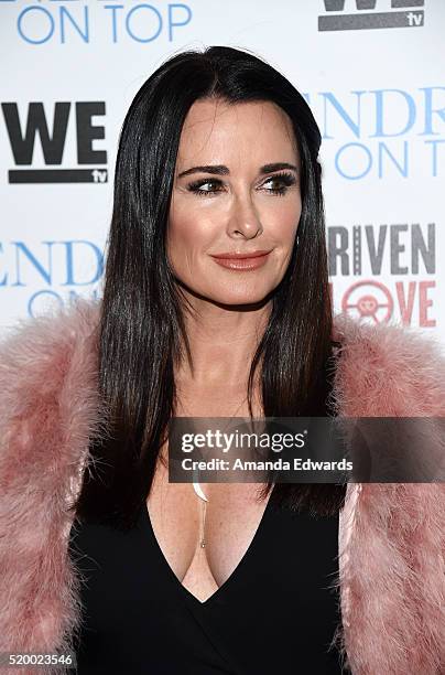 Television personality Kyle Richards arrives at the WE tv celebration of the premiere of 'Kendra On Top' and 'Driven To Love' at Estrella Sunset on...