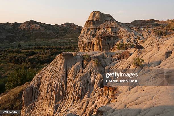 dinosaur provincial park, badlands landscape - dinosaur provincial park imagens e fotografias de stock