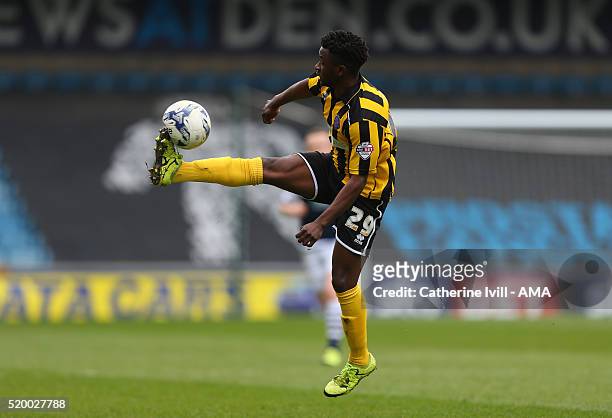 Larnell Cole of Shrewsbury Town during the Sky Bet League One match between Millwall and Shrewsbury Town at The Den on April 9, 2016 in London,...