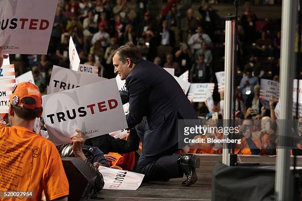 Senator Ted Cruz, a Republican from Texas and 2016 presidential candidate, greets attendees during the Colorado Republican State Convention in...