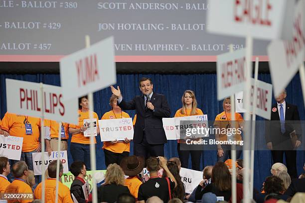 Senator Ted Cruz, a Republican from Texas and 2016 presidential candidate, speaks during the Colorado Republican State Convention in Colorado...