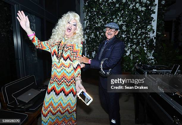 Performer Chi Chi LaRue dances with DJ Smeejay during the VIP Reception at the W South Beach as part of the 8th annual Miami Beach Gay Pride festival...
