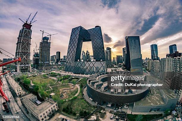 beijing central business district panorama - cctv headquarters stock pictures, royalty-free photos & images