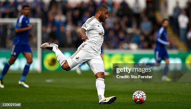 Ashley Williams of Swansea in action during the Barclays Premier League match between Swansea City and Chelsea at Liberty Stadium on April 9, 2016 in...