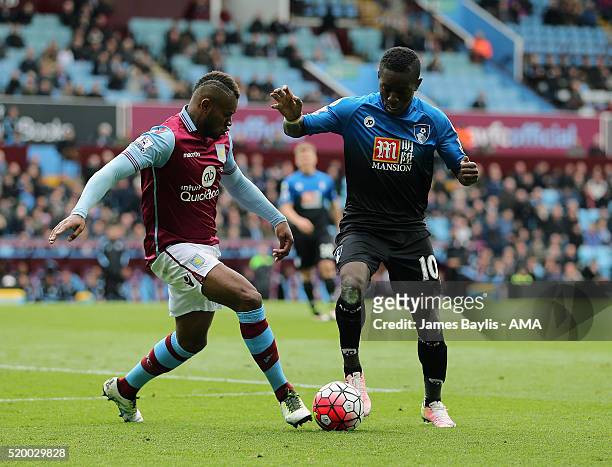 Leandro Bacuna of Aston Villa and Max Gradel of Bournemouth during the Barclays Premier League match between Aston Villa and A.F.C. Bournemouth at...