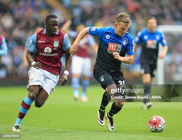 Aly Cissokho of Aston Villa and Matt Ritchie of Bournemouth during the Barclays Premier League match between Aston Villa and A.F.C. Bournemouth at...