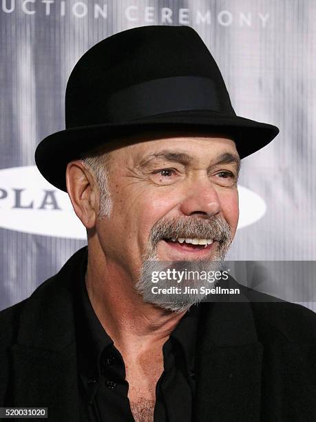 Inductee Danny Seraphine poses in the press room at the 31st Annual Rock And Roll Hall Of Fame Induction Ceremony at Barclays Center of Brooklyn on...
