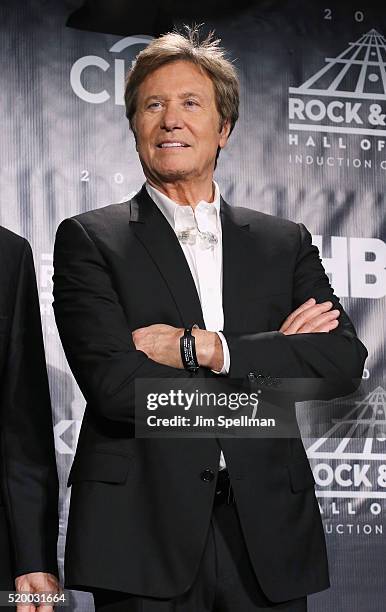 Inductee Robert Lamm of Chicago poses in the press room at the 31st Annual Rock And Roll Hall Of Fame Induction Ceremony at Barclays Center of...