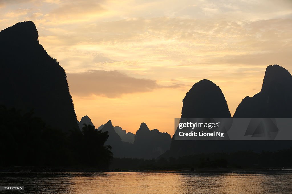 Sunset at Li River with Guilin Hills