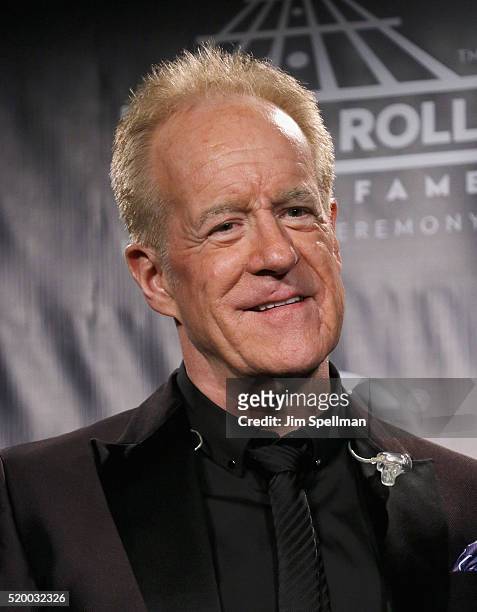 Inductee James Pankow of Chicago poses in the press room at the 31st Annual Rock And Roll Hall Of Fame Induction Ceremony at Barclays Center of...