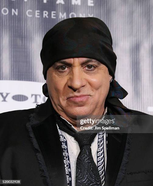 Actor and musician Steve Van Zandt speaks in the press room at the 31st Annual Rock And Roll Hall Of Fame Induction Ceremony at Barclays Center of...