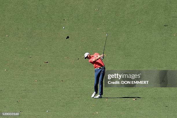 Golfer Daniel Berger plays a shot during Round 3 of the 80th Masters Golf Tournament at the Augusta National Golf Club on April 9 in Augusta,...