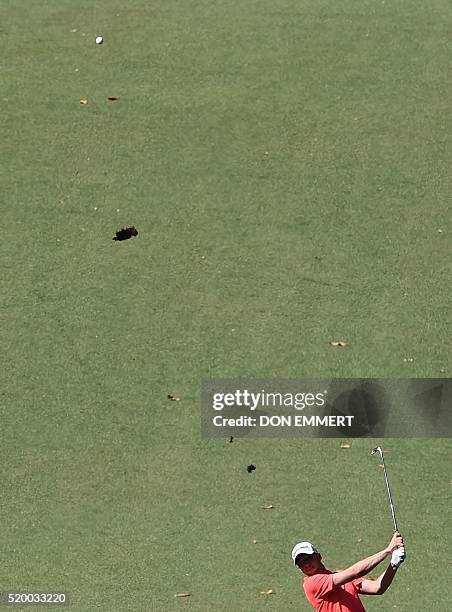 Golfer Daniel Berger plays a shot during Round 3 of the 80th Masters Golf Tournament at the Augusta National Golf Club on April 9 in Augusta,...