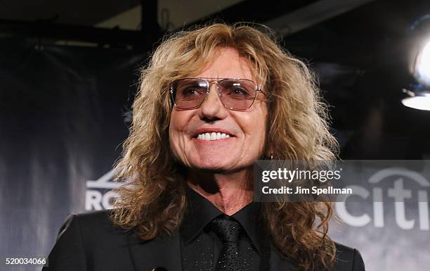 Singer David Coverdale of Deep Purple poses onstage in the press room during the 31st Annual Rock And Roll Hall Of Fame Induction Ceremony at...