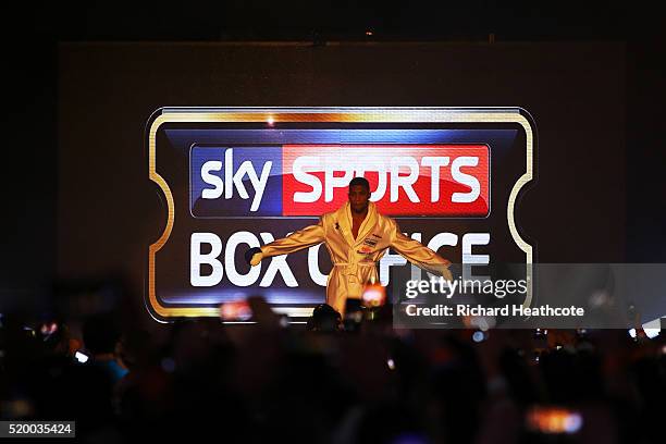 Anthony Joshua of England enters the arena before the IBF World Heavyweight title fight against Charles Martin of the United States at The O2 Arena...