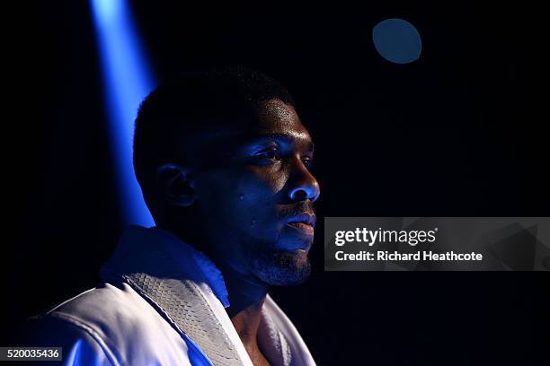 Anthony Joshua of England enters the arena before the IBF World Heavyweight title fight against Charles Martin of the United States at The O2 Arena...