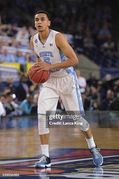 Marcus Paige of the North Carolina Tar Heels moves the ball against the Villanova Wildcats during the 2016 NCAA Men's Final Four Championship at NRG...