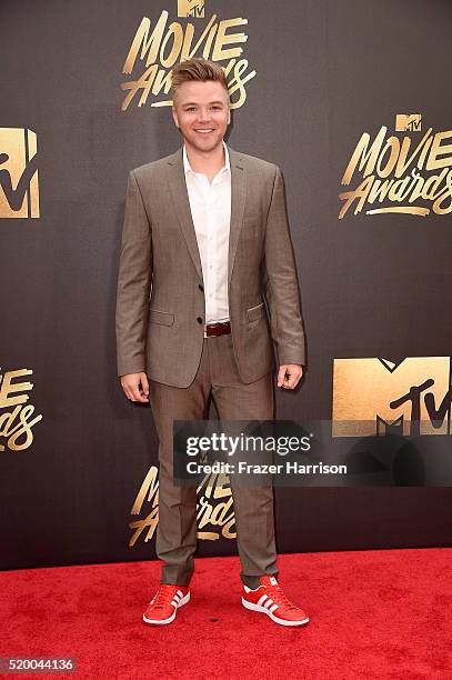 Actor Brett Davern attends the 2016 MTV Movie Awards at Warner Bros. Studios on April 9, 2016 in Burbank, California. MTV Movie Awards airs April 10,...