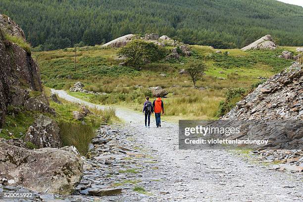 paar beim gehen hand in hand - north wales stock-fotos und bilder