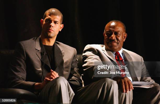 Shane Battier of the Memphis Grizzlies and his father Eddie Battier participate in the Family of Sport Symposium for Martin Luther King, Jr. Day at...