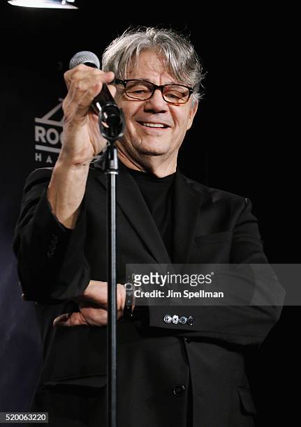 Musician Steve Miller speaks in the press room at the 31st Annual Rock And Roll Hall Of Fame Induction Ceremony at Barclays Center of Brooklyn on...