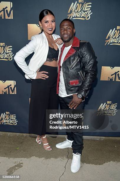 Eniko Parrish and Host Kevin Hart attend the 2016 MTV Movie Awards at Warner Bros. Studios on April 9, 2016 in Burbank, California. MTV Movie Awards...