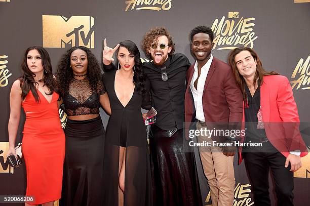 Personalities Sabrina Kennedy, Kailah Casillas, Chris Hall, CeeJai' Jenkins, Dean Bart-Plange, and Dione Mariani attend the 2016 MTV Movie Awards at...