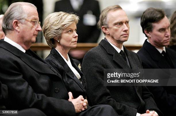 Belgium's King Albert II, Princess Marie-Astrid of Luxembourg, Archduke Charles-Christian of Austria and Prince Guillaume of Luxembourg attend a Mass...