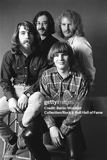 American rock band Creedence Clearwater Revival pose for a group portrait in Oakland, CA, in January 1970.From left to right: Doug Clifford, Stu...