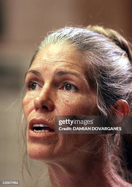 Leslie Van Houten, a former follower of Charles Manson, listens as former Deputy District Attorney Stephen Kay describes the 1969 killing scene of...