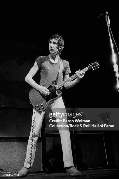 Guitarist and songwriter Pete Townshend of British rock group The Who performs at the Fillmore West, San Francisco, August 1968.