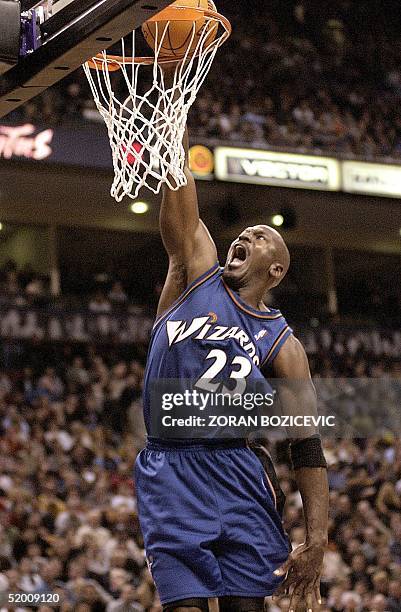 Michael Jordan of the Washington Wizards goes for for the layup in the last period during the the NBA game against the Troronto Raptors at Air Canada...