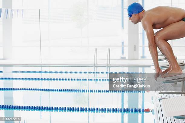 swimmer on starting blocks - forward athlete stock pictures, royalty-free photos & images