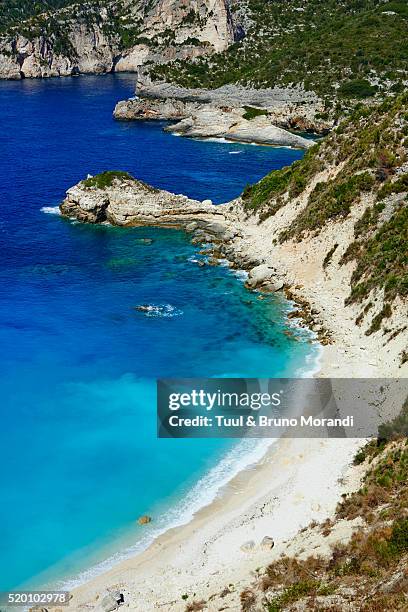 greece, ionian island, paxi, avlaki beach and bay - ionian sea stock pictures, royalty-free photos & images