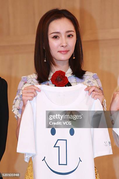 Actress Yang Mi promotes luxury brand Aspinal of London on April 9, 2016 in Beijing, China.