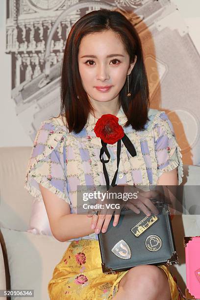 Actress Yang Mi promotes luxury brand Aspinal of London on April 9, 2016 in Beijing, China.