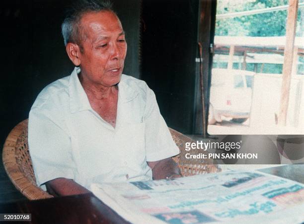 This file picture from 1998 shows the notorious Khmer Rouge military chief Ta Mok at his home in Anlong Veng two weeks before the death of former...