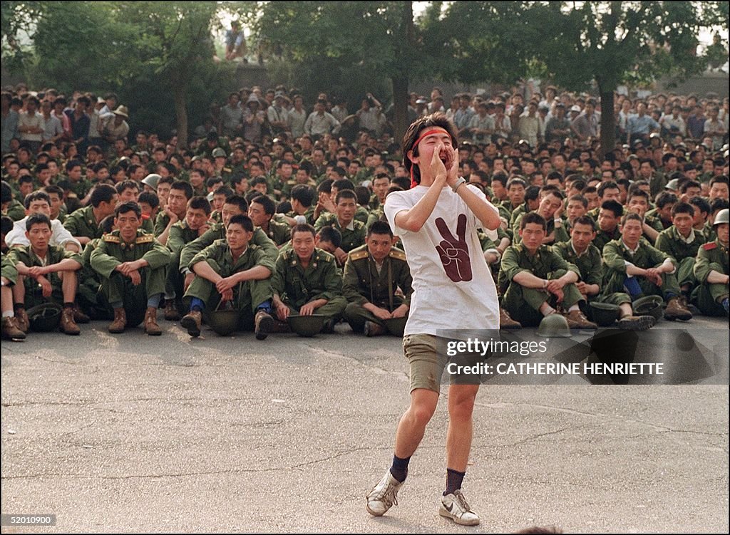 A dissident student asks soldiers to go back home