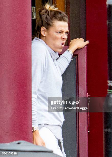 04th: Former British soap actress Shana Swash is seen working in a pub April 04, 2016 in London, England.