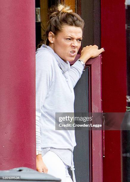 04th: Former British soap actress Shana Swash is seen working in a pub April 04, 2016 in London, England.