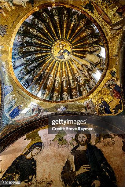 byzantine mosaics and ffescos in old city of istanbul - kariye museum stock pictures, royalty-free photos & images