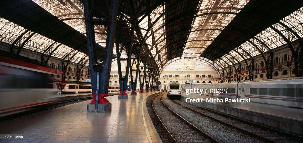 Departing Train at Estació de Franca, Barcelona/Spain