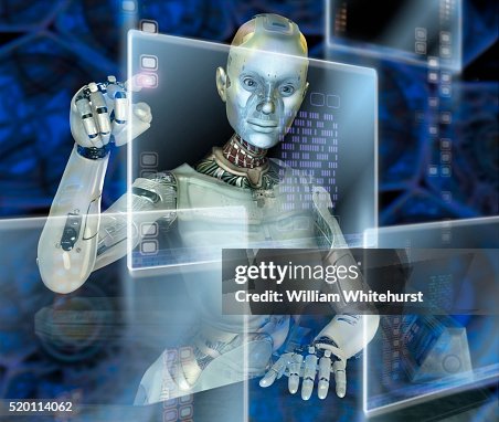 Robot Operating Computer Robot Operating Futuristic Computer High-Res Stock Photo - Getty Images
