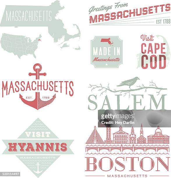 massachusetts typography - boston massachusetts map stock illustrations