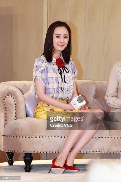 Actress Yang Mi promotes luxury brand Aspinal of London on April 9, 2016 in Beijing, China.