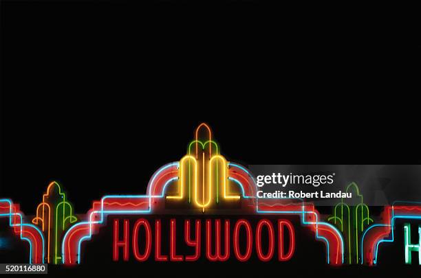 neon hollywood movie marquee - vintage hollywood stockfoto's en -beelden